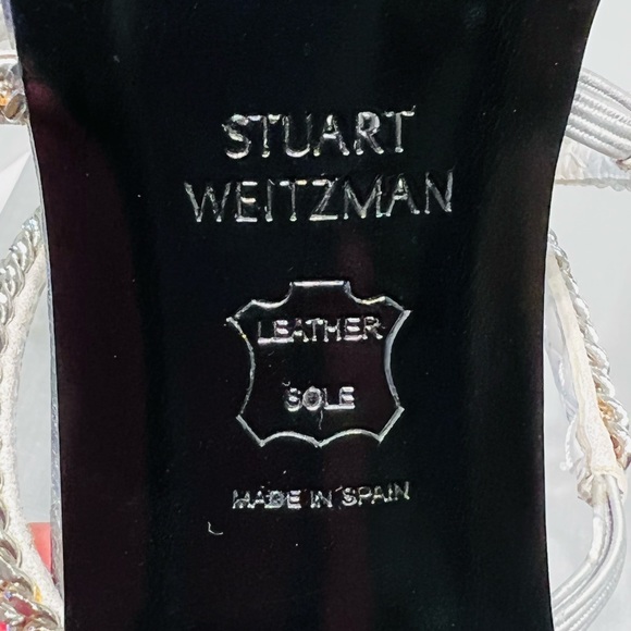 Stuart Weitzman Stilettos Gladiators Silver Chains Shoes 6 1/2 M Made in Spain - Picture 16 of 16